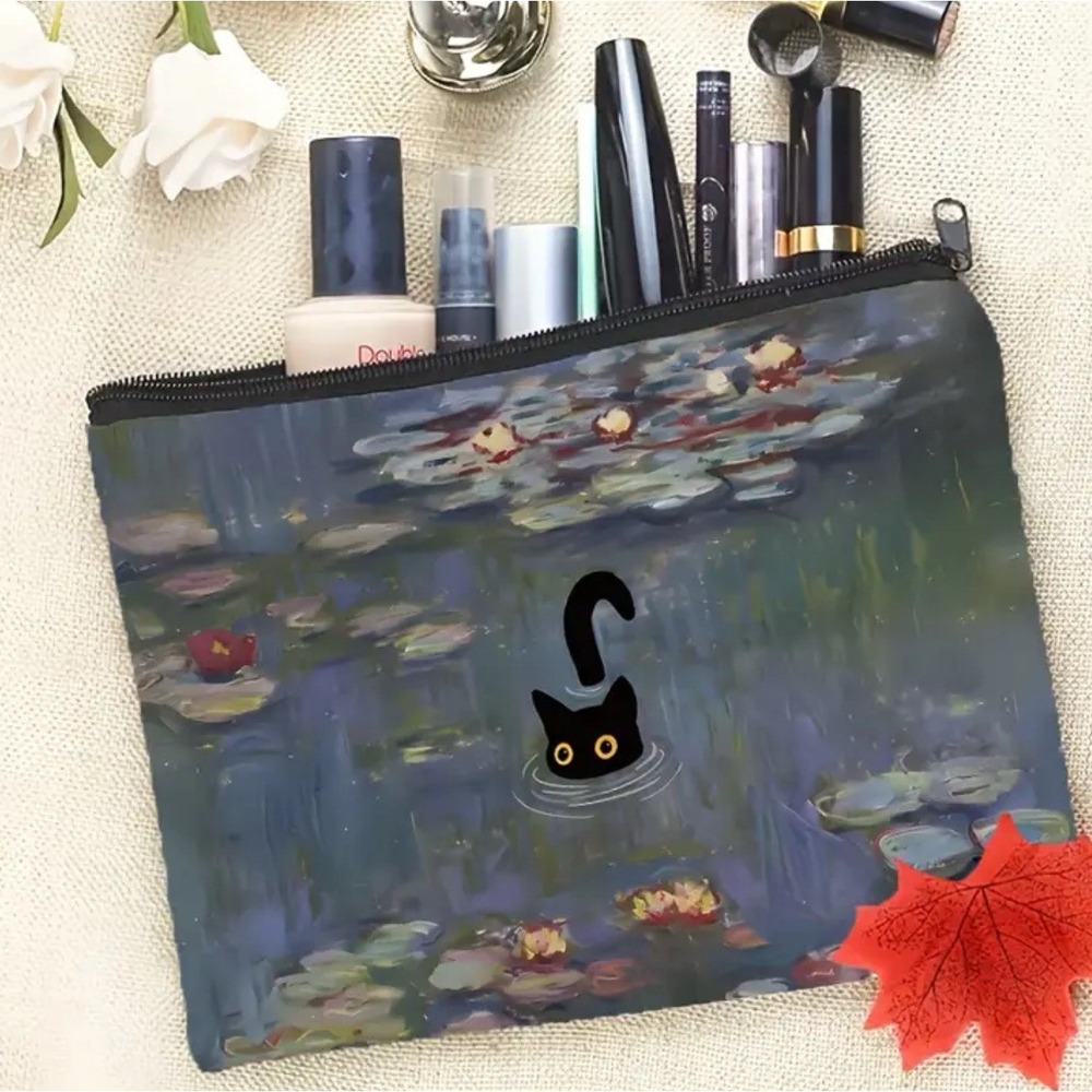 Travel Makeup Bag Black Cat‎ Monet Water Lilly Cosmetic Bags Art NWT